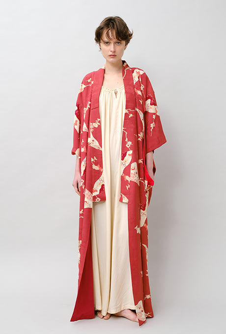 100% Silk Kimono Vintage Hand Painted Gown Robe From Japan