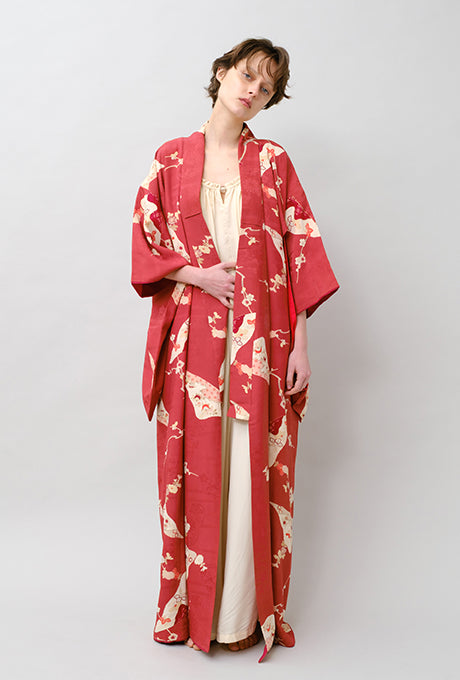 100% Silk Kimono Vintage Hand Painted Gown Robe From Japan