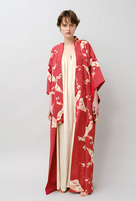 100% Silk Kimono Vintage Hand Painted Gown Robe From Japan