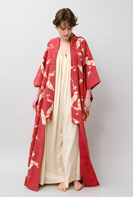 100% Silk Kimono Vintage Hand Painted Gown Robe From Japan
