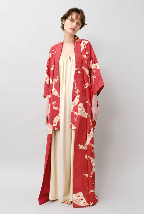 100% Silk Kimono Vintage Hand Painted Gown Robe From Japan