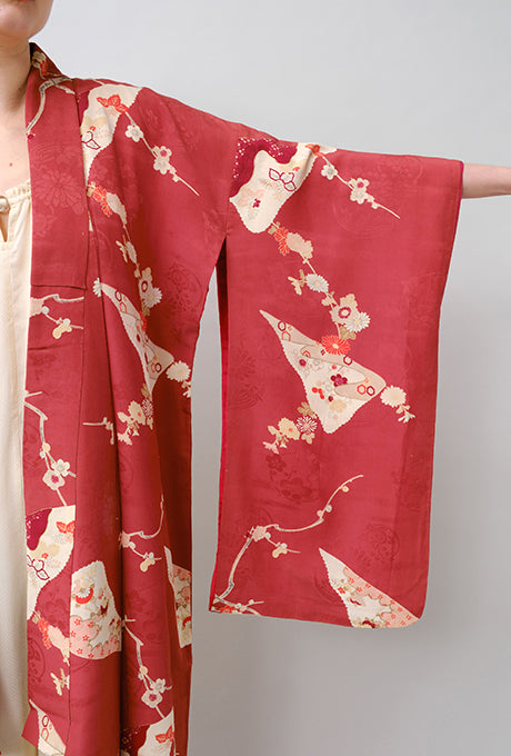 100% Silk Kimono Vintage Hand Painted Gown Robe From Japan