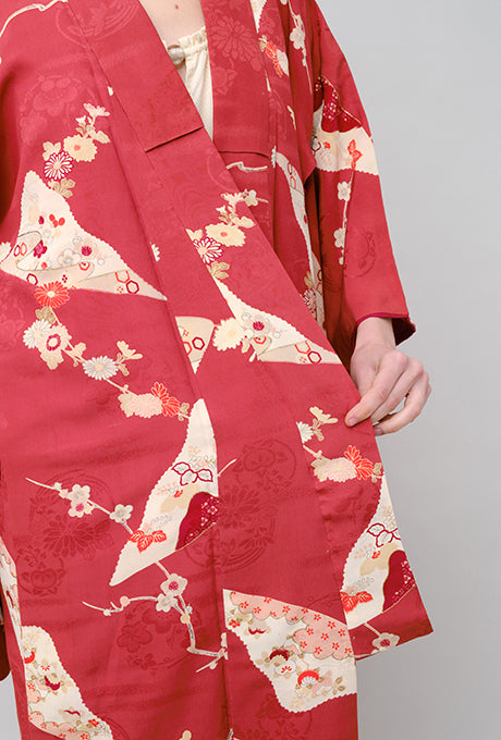100% Silk Kimono Vintage Hand Painted Gown Robe From Japan