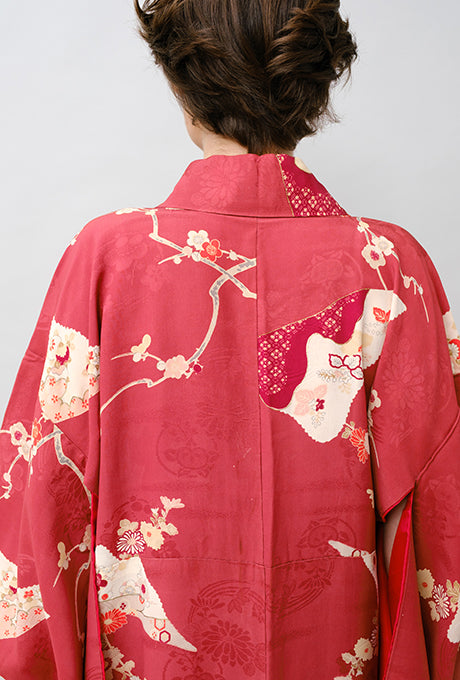 100% Silk Kimono Vintage Hand Painted Gown Robe From Japan
