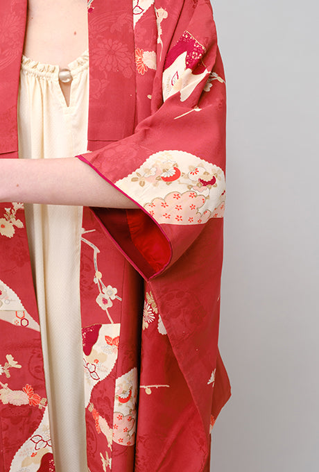 100% Silk Kimono Vintage Hand Painted Gown Robe From Japan