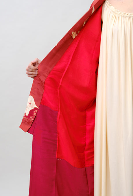 100% Silk Kimono Vintage Hand Painted Gown Robe From Japan